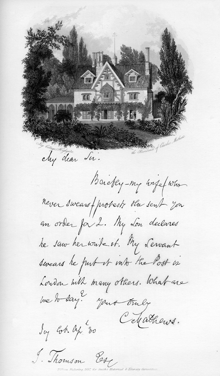 Ivy Cottage, Highgate, Charles Mathewsin asuinpaikka, 1800-luvun alku, 1840 tekijältä Unbekannt