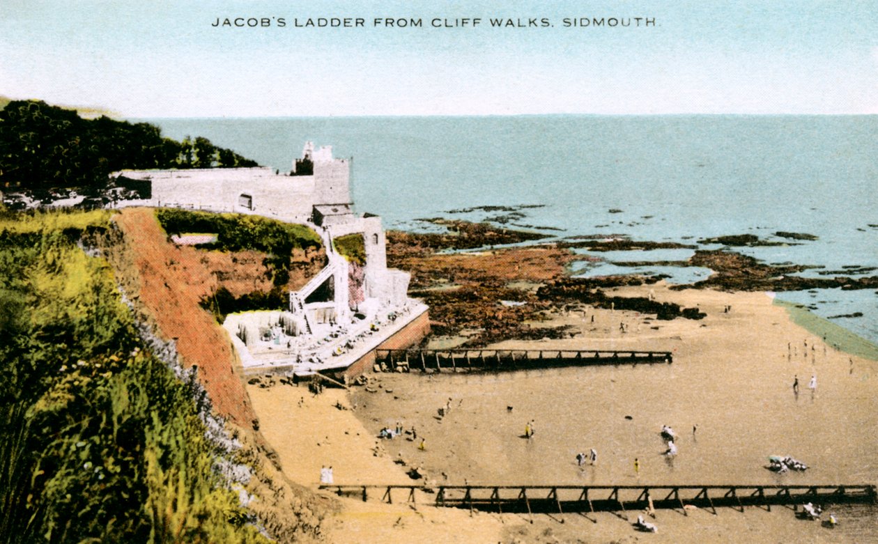 Jacobs Ladder, nähtynä Cliff Walksista, Sidmouth, Devon, 1900-luvun alku tekijältä Unbekannt