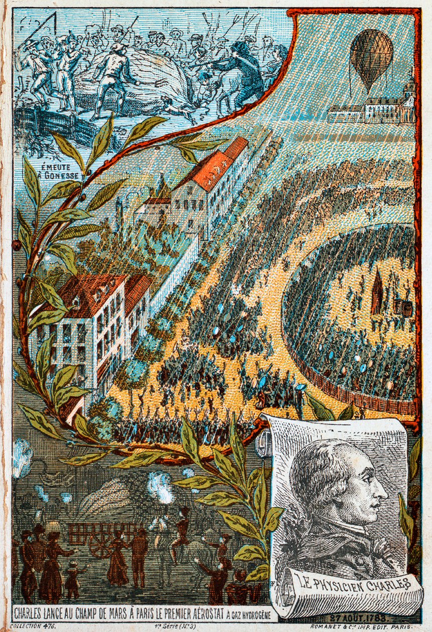 Jacques Charles laukaisee ensimmäisen aerostaattinsa Champ de Marsista, Pariisista, 1783 1890-luvulta. tekijältä Unbekannt