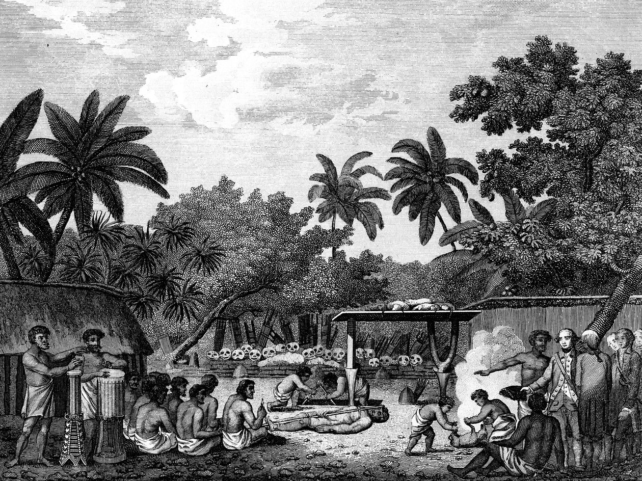 James Cook, englantilainen navigaattori, todistamassa ihmisuhria Taihiti Otaheitessa c1773 1815 tekijältä Unbekannt