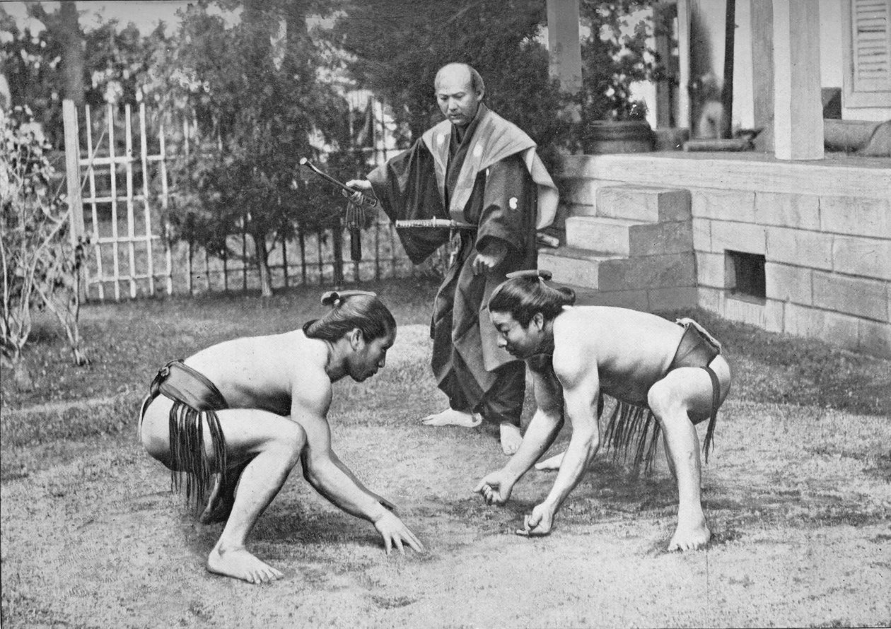 Japanilaiset painijat valmiina lähtöön, c1902, 1903 tekijältä Unbekannt