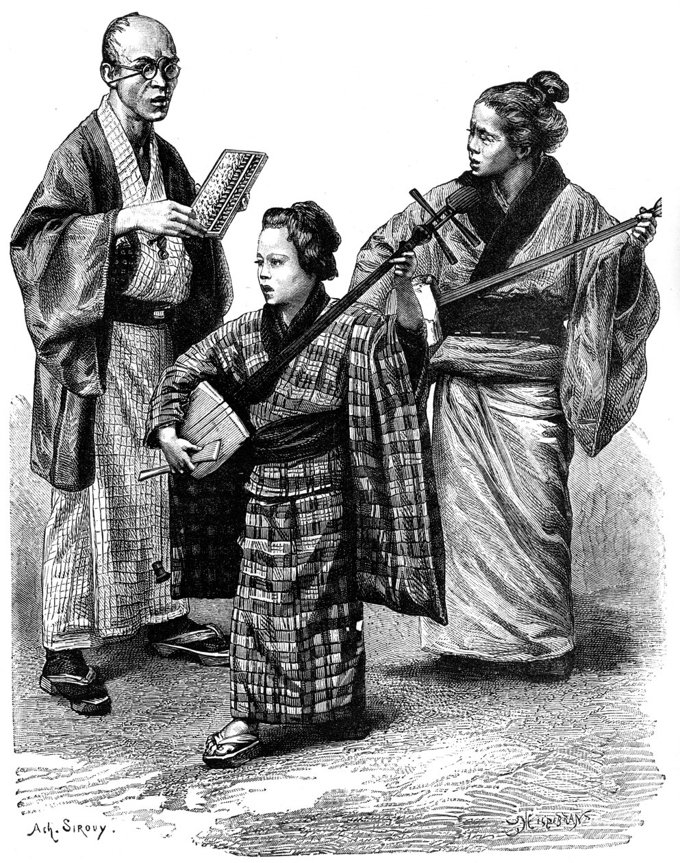 Japanilaiset muusikot ja kauppias, 1895 tekijältä Unbekannt