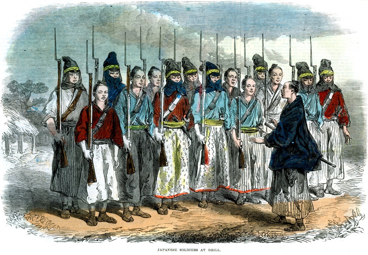 Japanilaiset sotilaat harjoituksessa, 1864 tekijältä Unbekannt