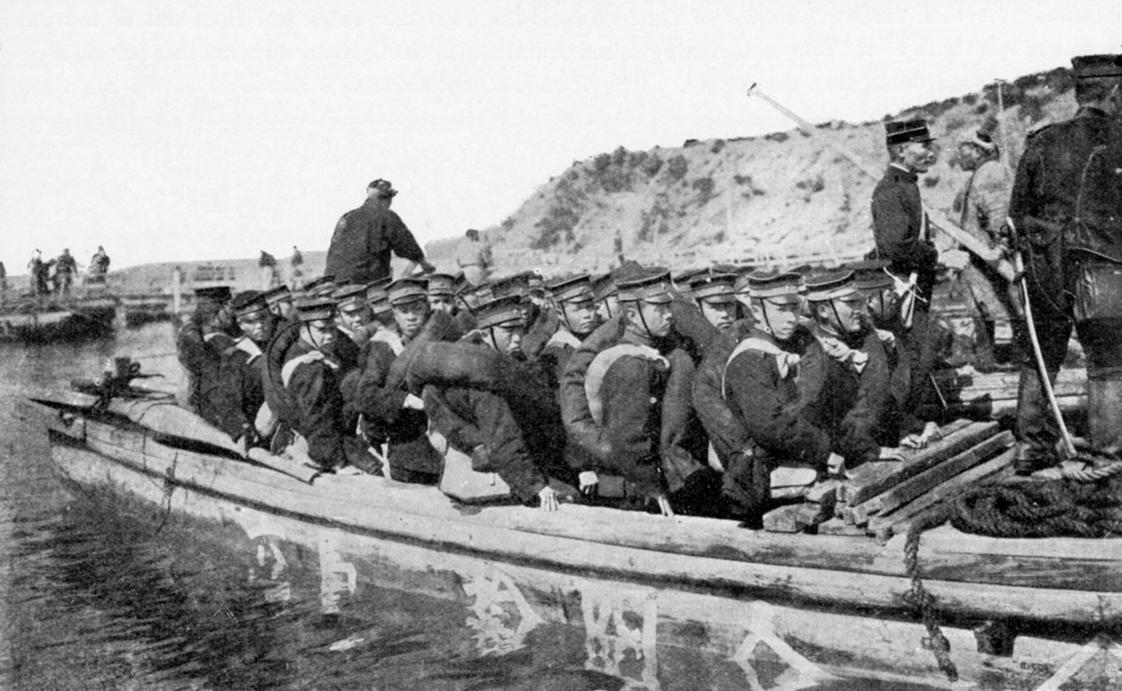 Japanilaiset joukot laskeutuvat Chinnampoon, Venäjän ja Japanin sota, 1904 tekijältä Unbekannt