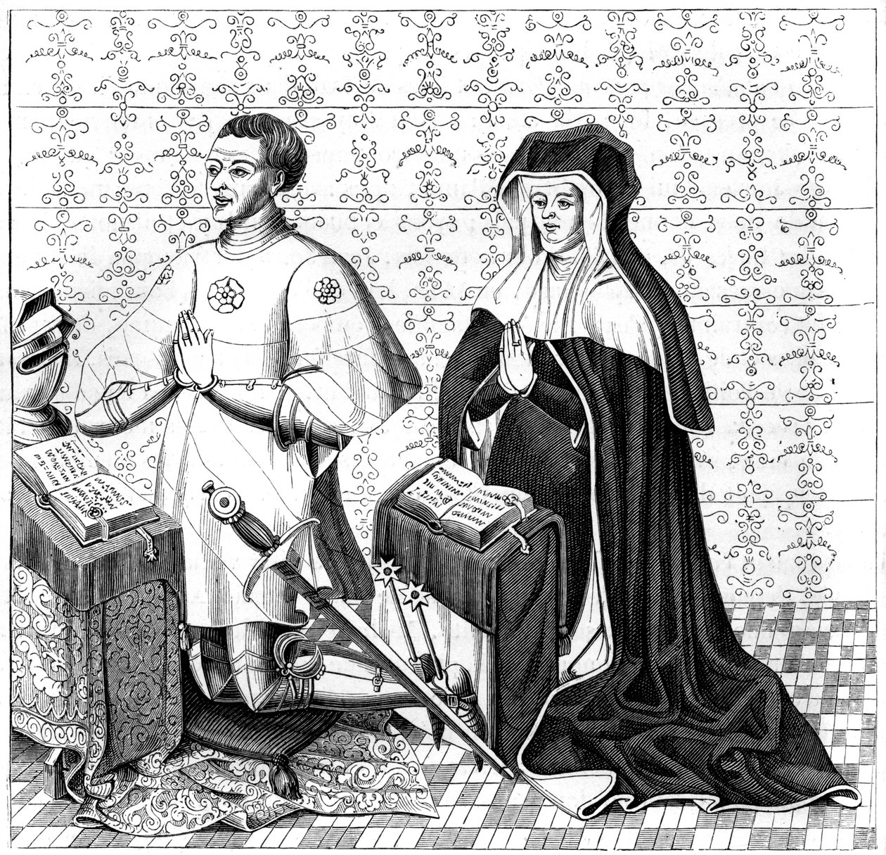 Jean Jouvenel des Ursins hänen vaimonsa Michelle de Vitry rukoilee 1300- tai 1400-luvulla 1849 tekijältä Unbekannt