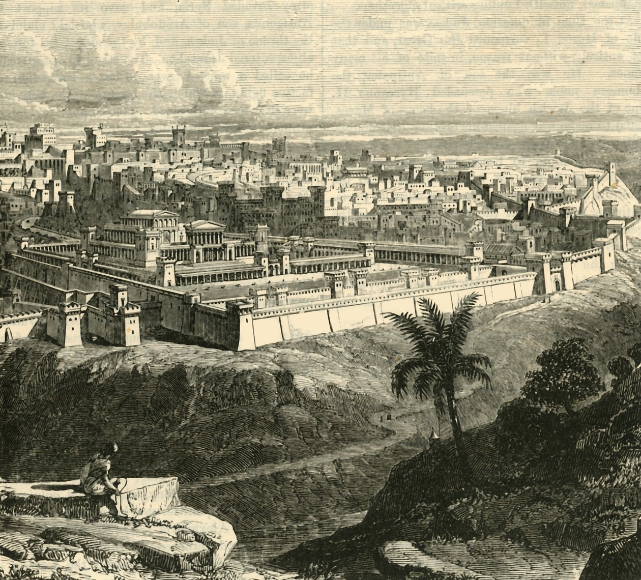 Jerusalem Jeesuksen Kristuksen aikana, näyttää temppelin Herodes Suuren ennallistamana, 1890. tekijältä Unbekannt