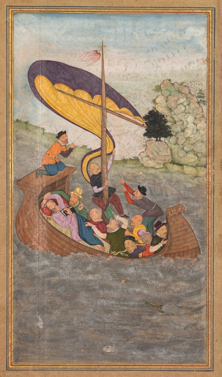 Jeesus heräsi myrskyn aikana Galileanmerellä Mirat al-qudsista..., 1602-1604. tekijältä Unbekannt