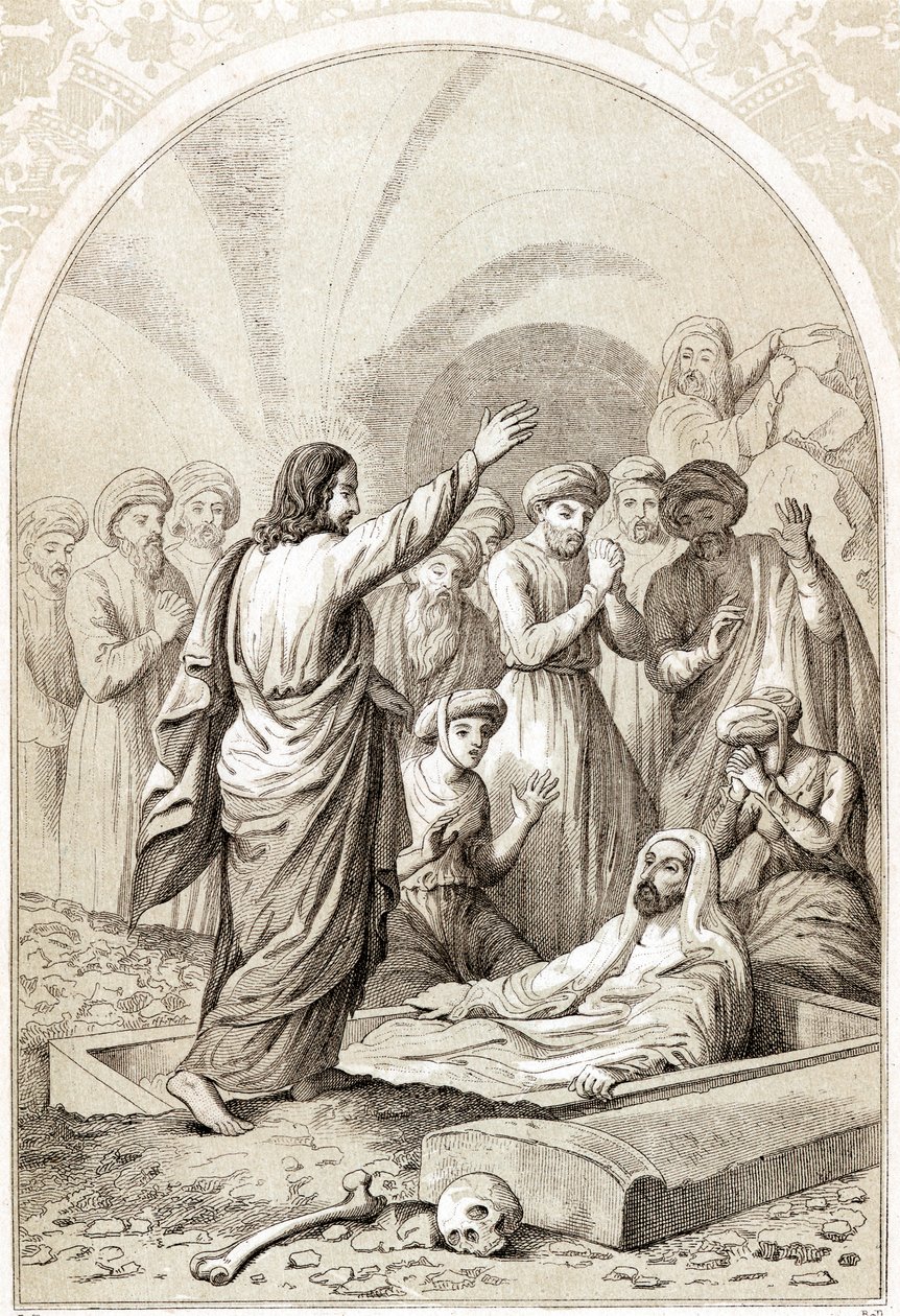 Jeesus herättää Lasaruksen haudasta, n. 1880 tekijältä Unbekannt
