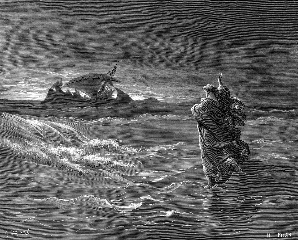 Jeesus kävelee veden päällä, 1866 tekijältä Unbekannt