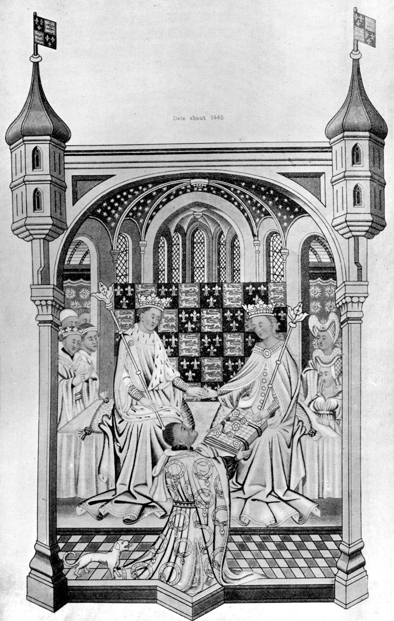 John Talbot, Earl of Shrewsbury, esittelee kirjan Margaret of Anjoulle, c1445, 1910 tekijältä Unbekannt