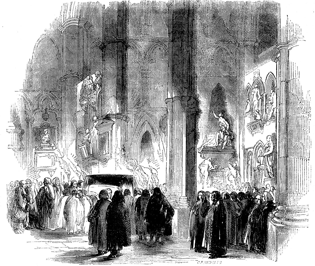 Joseph Addisonsin soihtuhautajaiset Westminster Abbeyssa, 1719 c1850 tekijältä Unbekannt