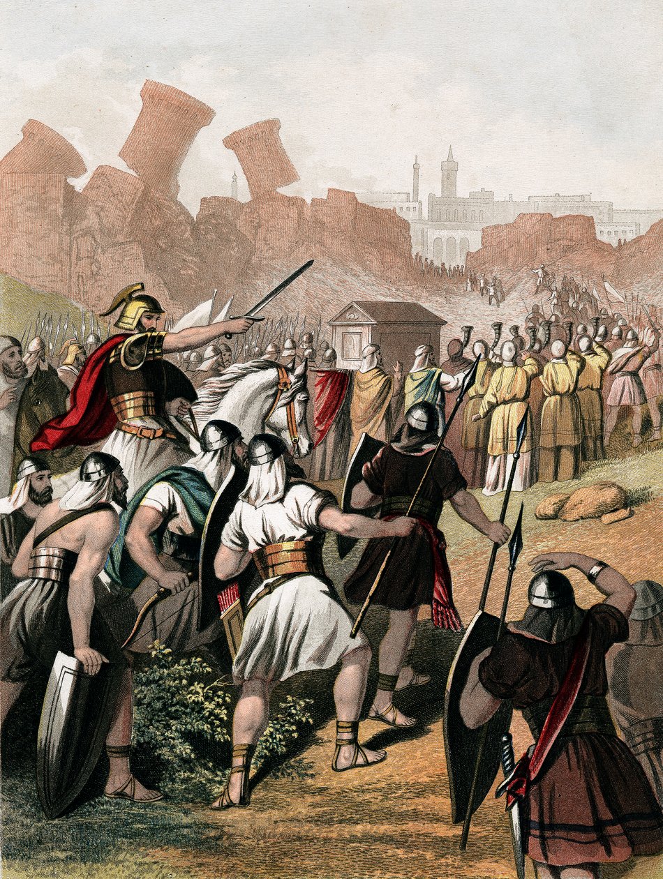 Joosua pakottaa armeijaansa Jerikon muurien ulkopuolelle, vuonna 1860 tekijältä Unbekannt
