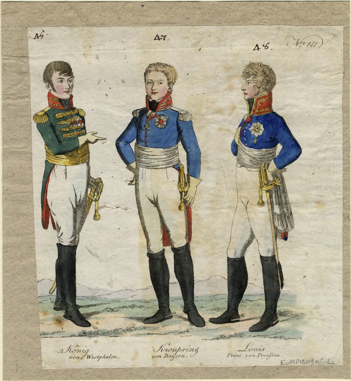 Jérôme Bonaparte, Westfalenin kuningas, Preussin prinssi Louis Ferdinand ja Baijerin Ludwig I, n. tekijältä Unbekannt