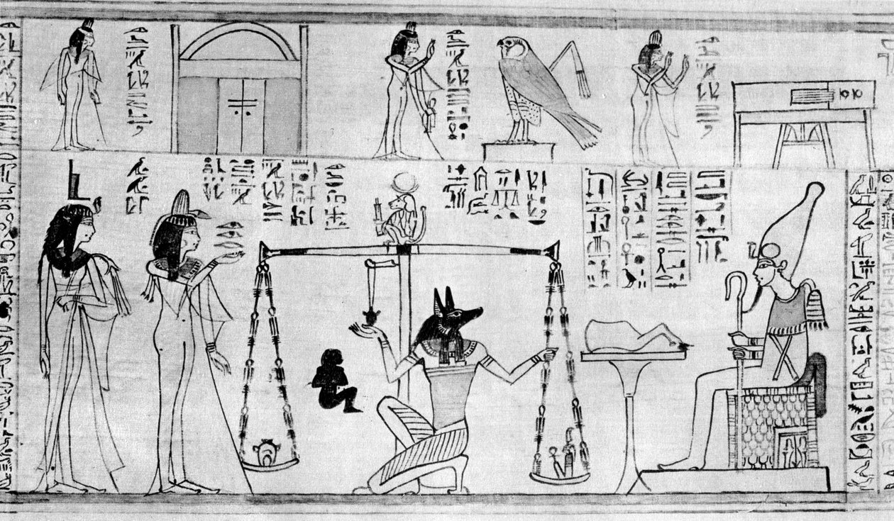 Kuolleiden tuomio, Deir-el-Baharin temppelistä Egyptistä, n. 1025 eKr. 1936 tekijältä Unbekannt