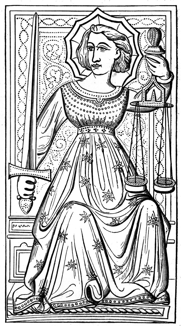 Oikeus, tarot-kortti, 1300-luku, 1870 tekijältä Unbekannt