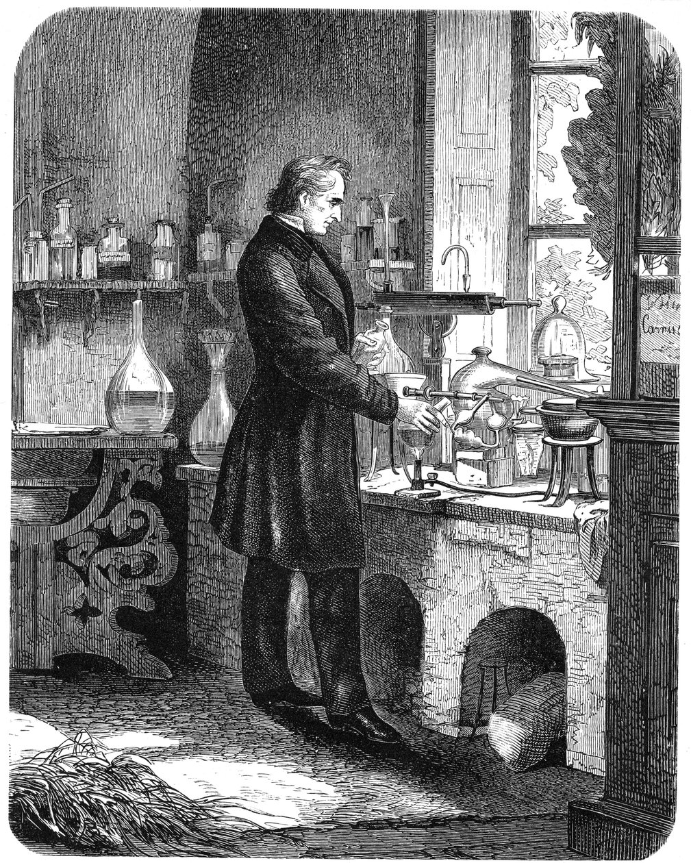 Justus von Liebig, saksalainen kemisti, työskennellyt laboratoriossa, 1800-luvun puoliväli c1885 tekijältä Unbekannt