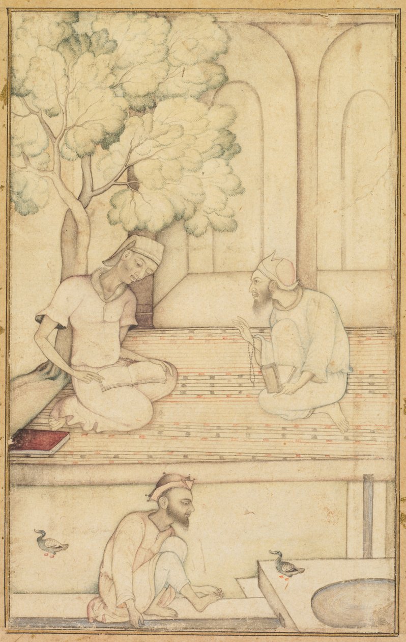Kabir ja kaksi seuraajaa terassilla, n. 1610-1620. tekijältä Unbekannt