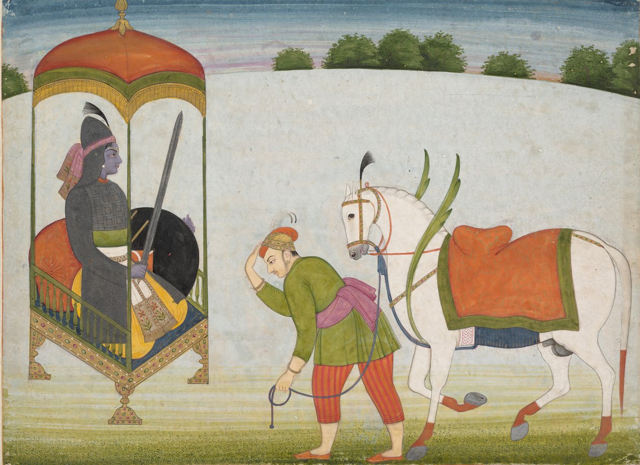 Kalki Avatar, Vishnun tuleva inkarnaatio: Sivu hajallaan olevasta käsikirjoituksesta, n. 1760-70. tekijältä Unbekannt
