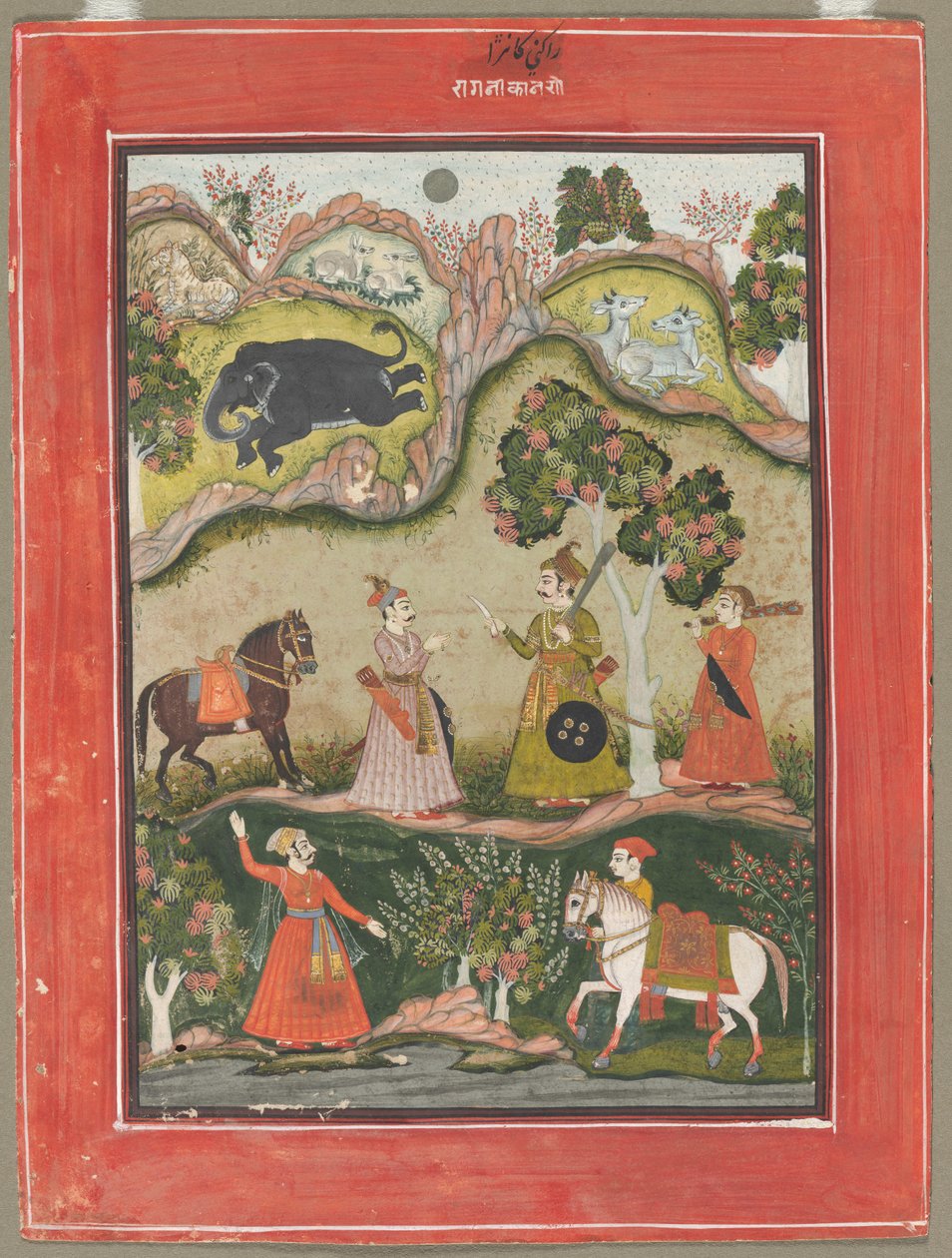 Kanhara Ragini: Song of Inspiration to Krishna killing the Elephant Demon..., c. 1760. tekijältä Unbekannt