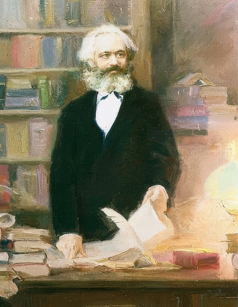 Karl Marx tutkimuksessaan. Noin 1875 tekijältä Unbekannt