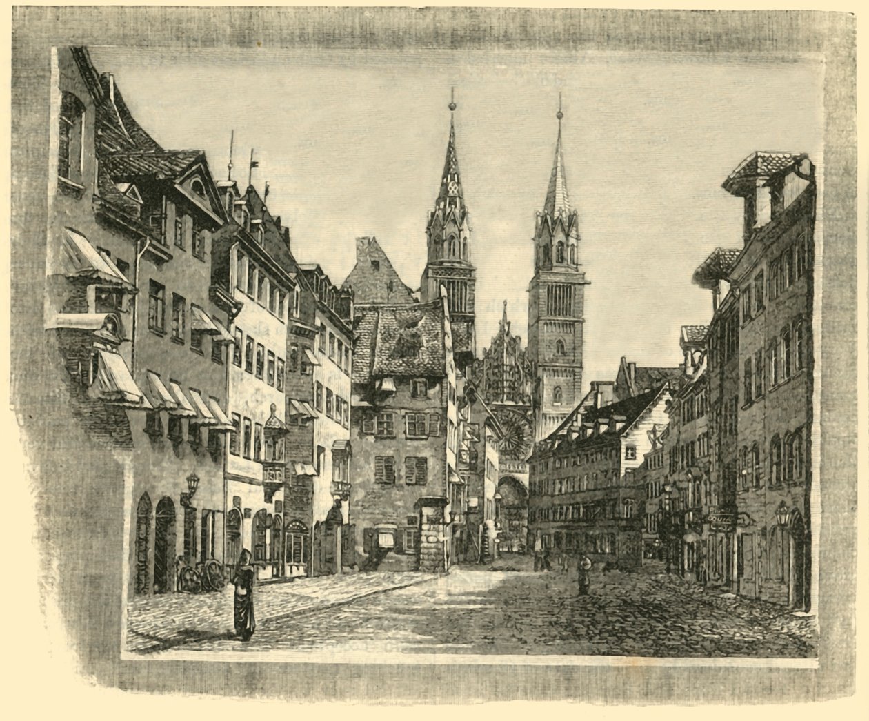 Karolinen-Strasse ja Pyhän Laurentiuksen kirkko, Nürnberg, 1890. tekijältä Unbekannt