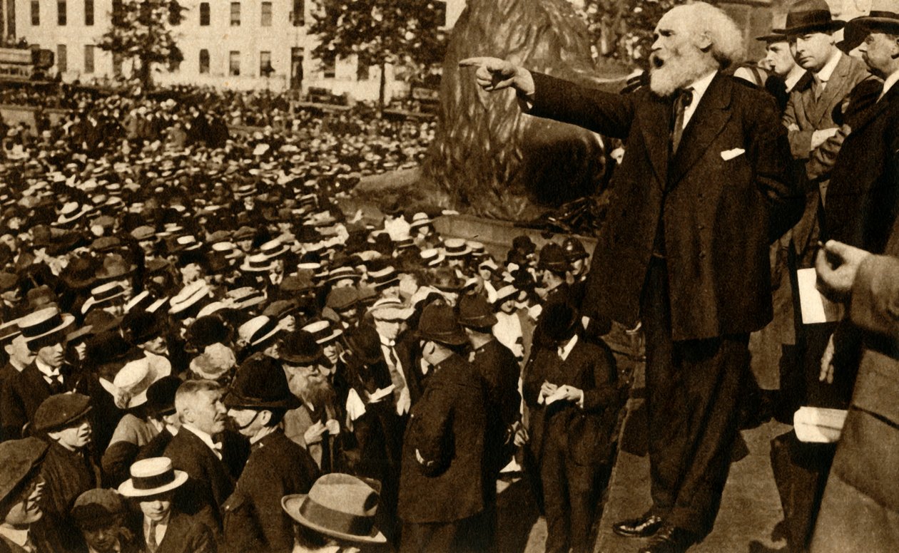 Keir Hardie pitää puheen Trafalgar Squarella Lontoossa 2. elokuuta 1914 1933. tekijältä Unbekannt