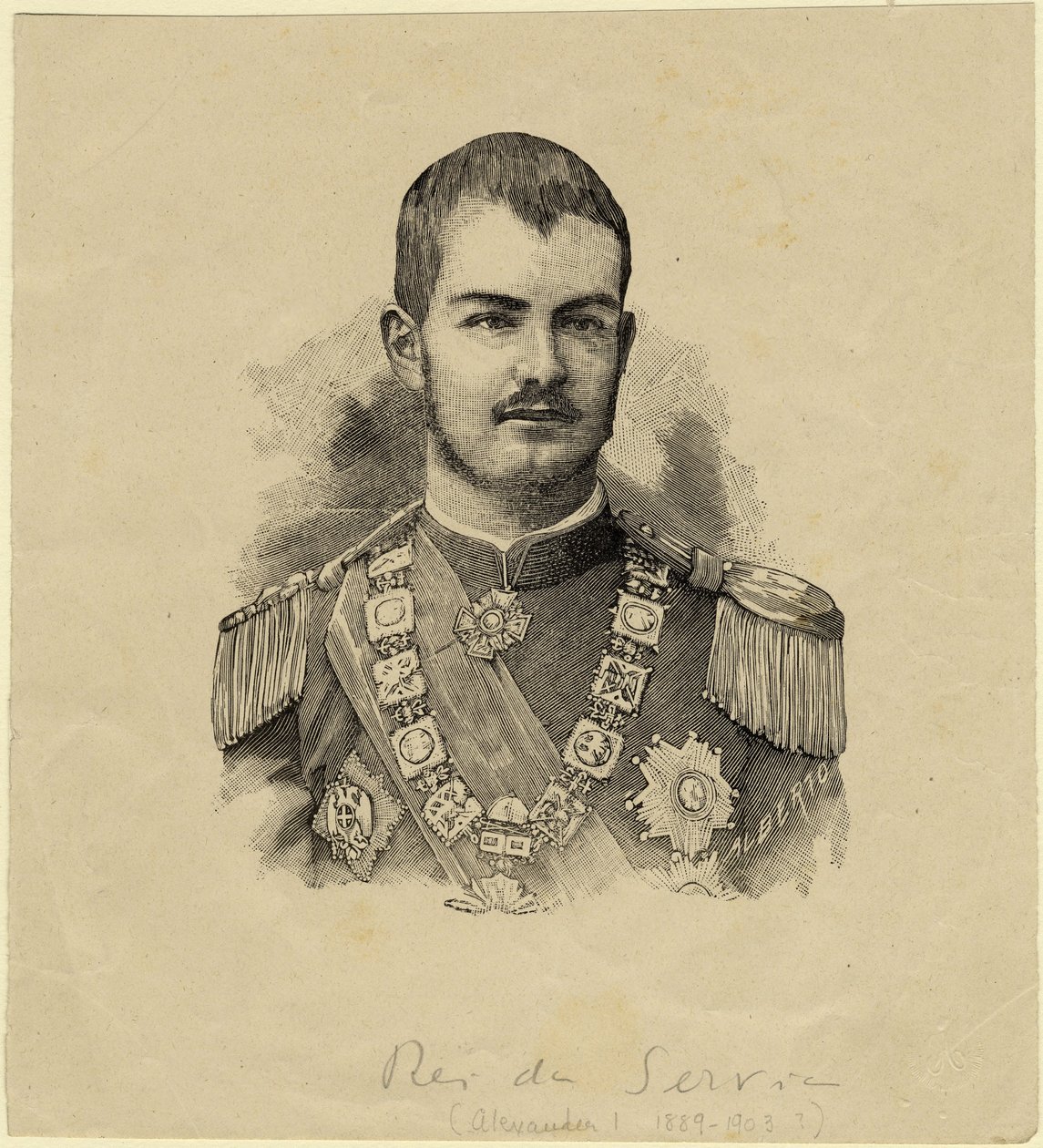Serbian kuningas Aleksandar 1876-1903, n. 1889 tekijältä Unbekannt