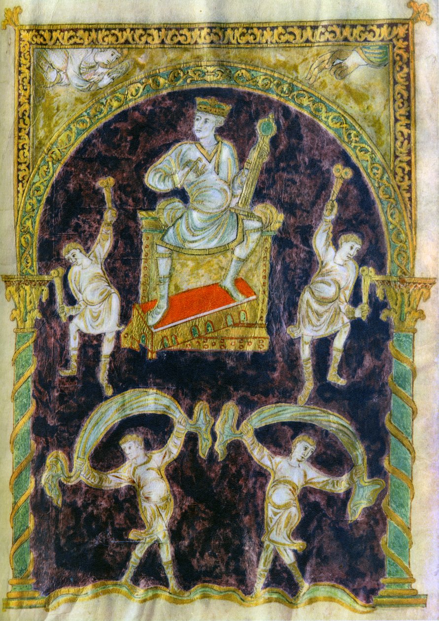 Kuningas Daavid valtaistuimelle, tanssijat, 800-luvun loppu 890-900, Abbey of St Gall tekijältä Unbekannt