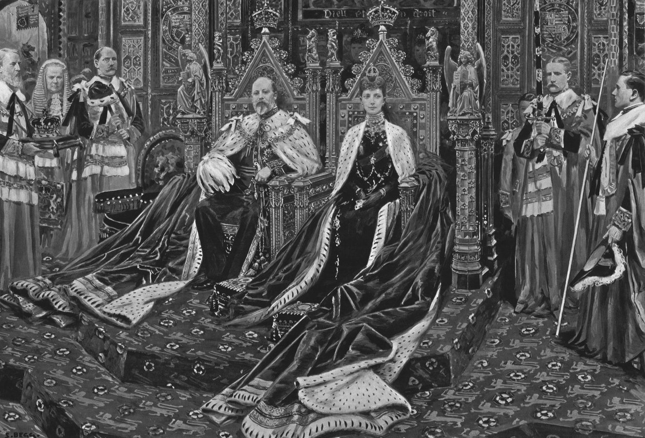 Kuningas Edward VII. Ja kuningatar Alexandra Hänen Majesteettinsa ensimmäisen parlamentaarikon avajaisissa 1901. tekijältä Unbekannt