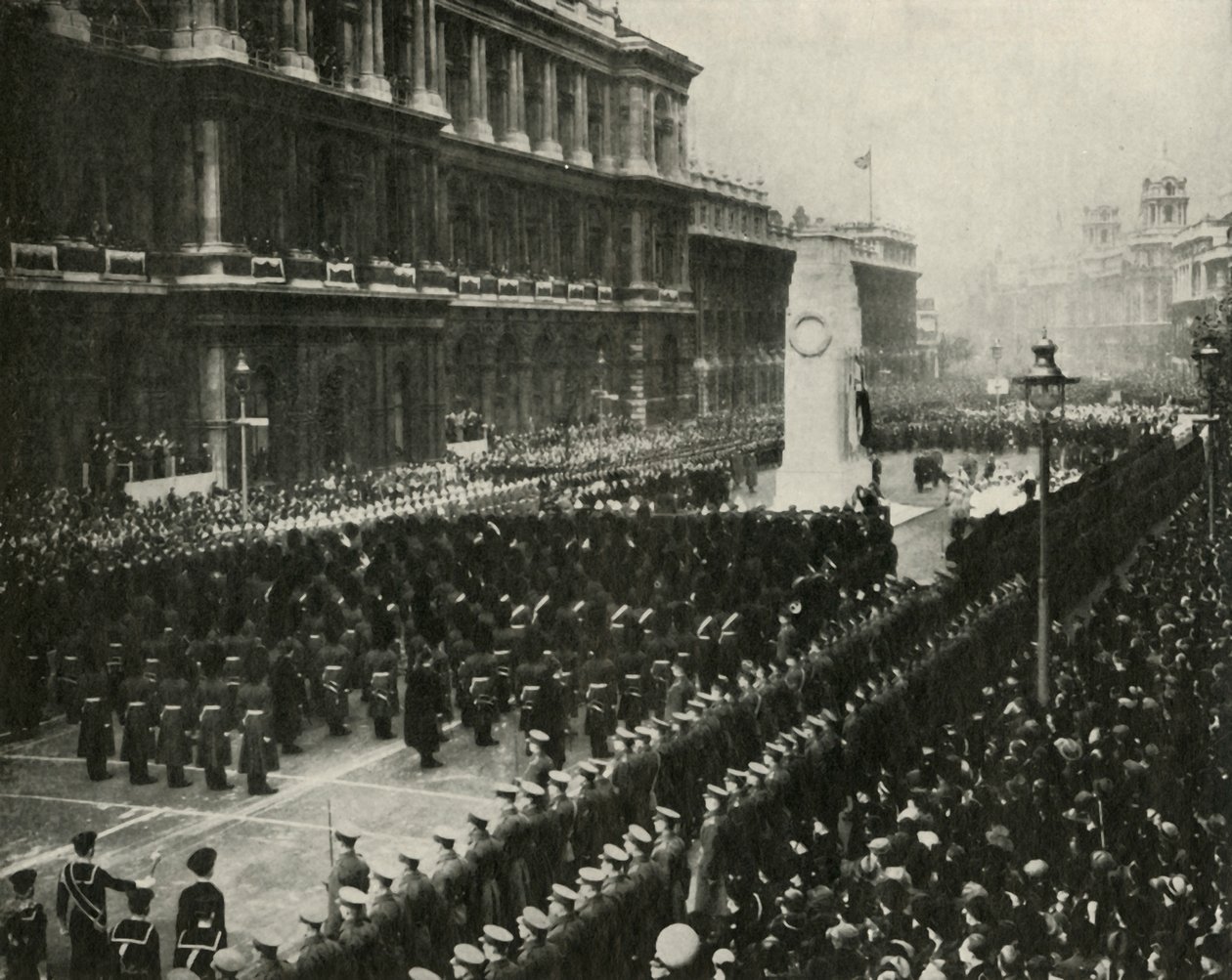 Kuningas Yrjö VI osallistui aselepopäivän seremoniaan Cenotaphissa, Whitehallissa, 11. marraskuuta 1936, 1937. tekijältä Unbekannt