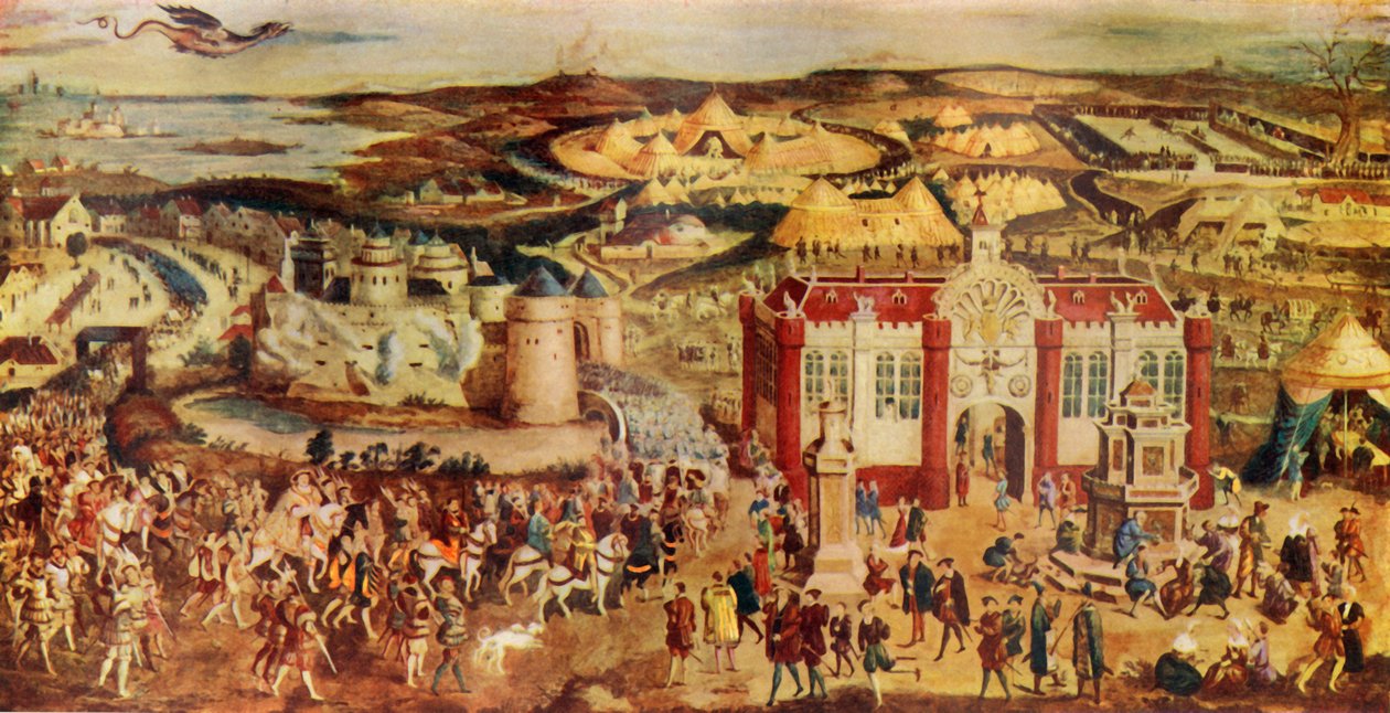 Kuningas Henrik VIII. Kokous...Francis...kultakankaalla, 1520, c1930. tekijältä Unbekannt