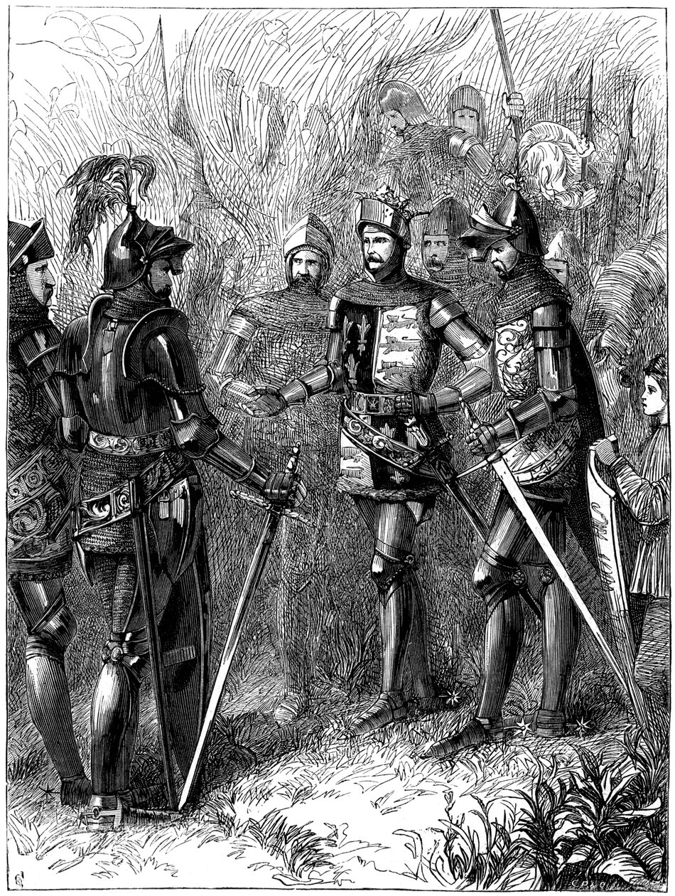 Kuningas Henrik V 1387-1422 ja Sire de Helly Agincourtissa, 1415 tekijältä Unbekannt
