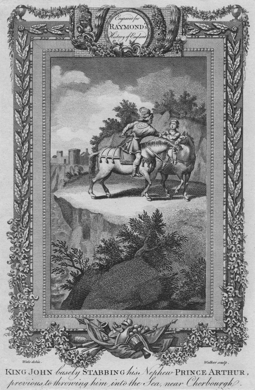 Kuningas John puukotti veljenpoikansa prinssi Arthuria ennen kuin heitti hänet mereen, c1787 tekijältä Unbekannt