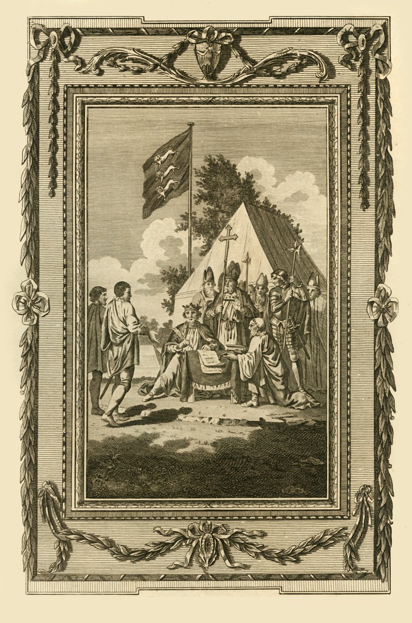 Kuningas Johannes allekirjoitti Magna Chartan 5.6.1215,1783. tekijältä Unbekannt