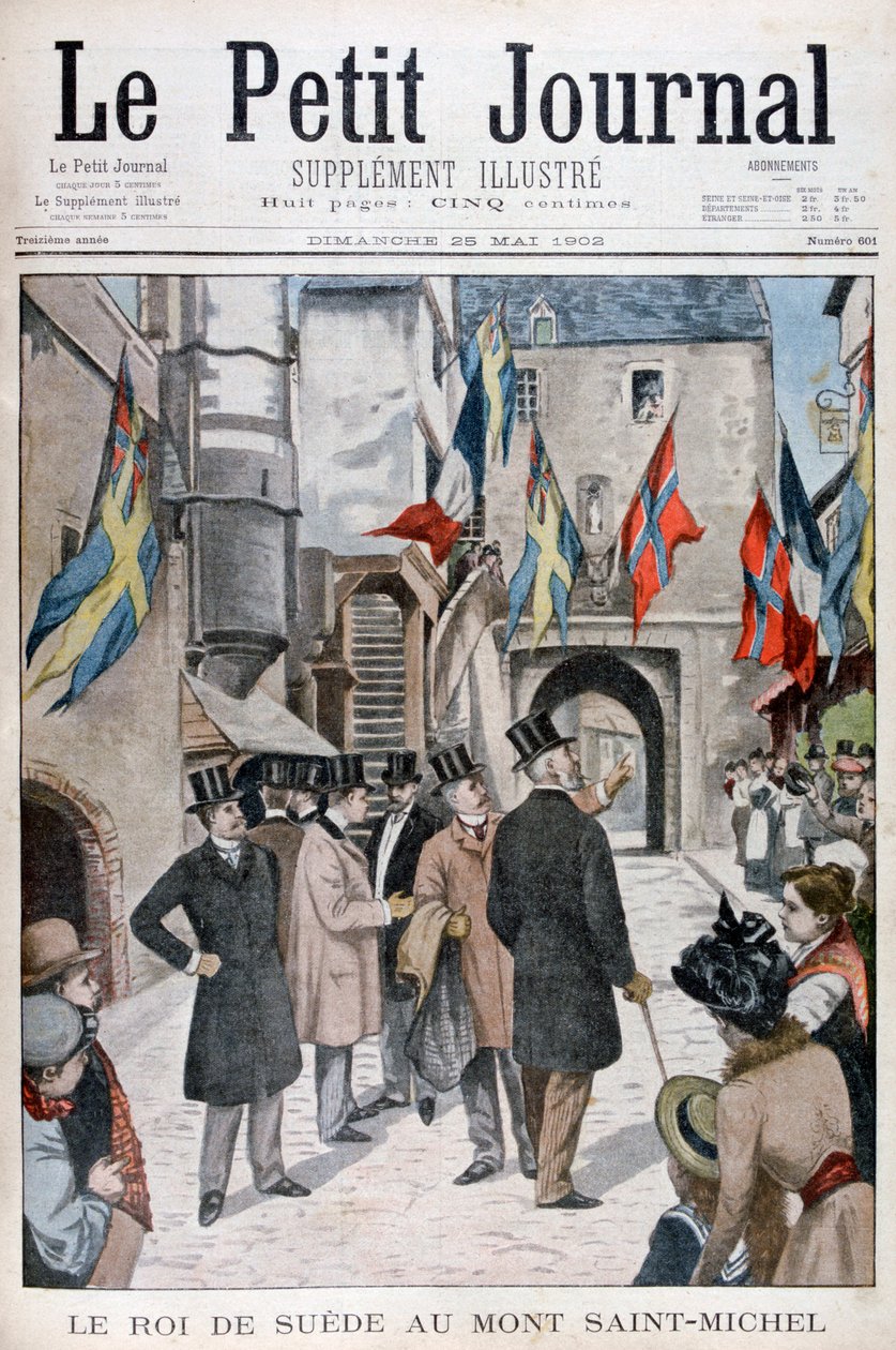 Ruotsin kuningas Oscar II vierailee Mont Saint-Michelissä, Normandiassa, Ranskassa, 1902 tekijältä Unbekannt