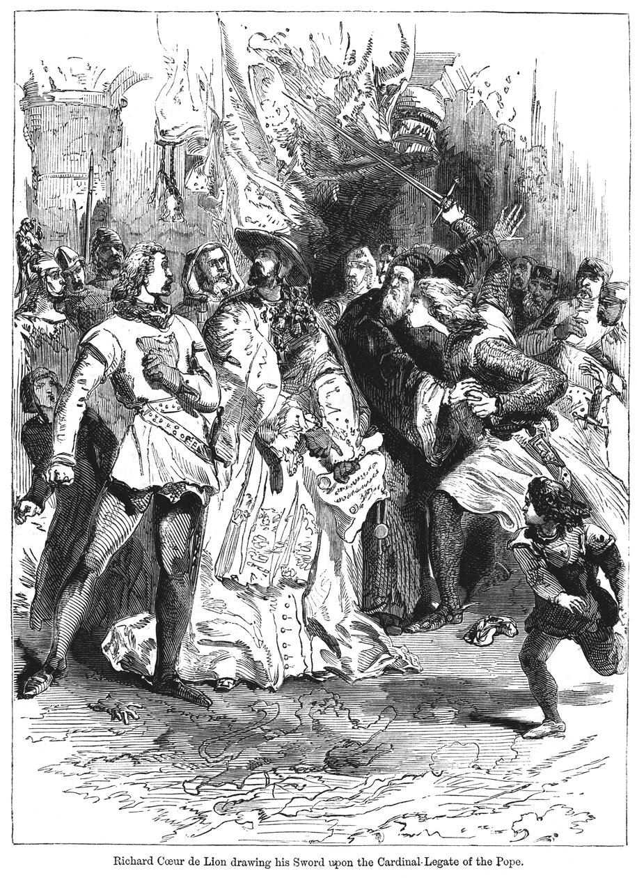 Kuningas Richard I 1157-1199 veti miekkansa paavin kardinaalilegaatin kimppuun tekijältä Unbekannt