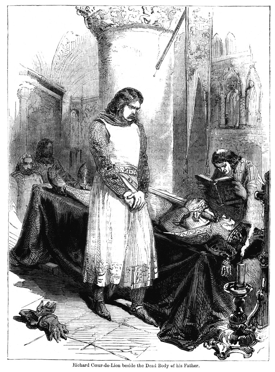 Kuningas Richard I isänsä, kuningas Henrik II:n ruumiin vieressä, 1189 tekijältä Unbekannt