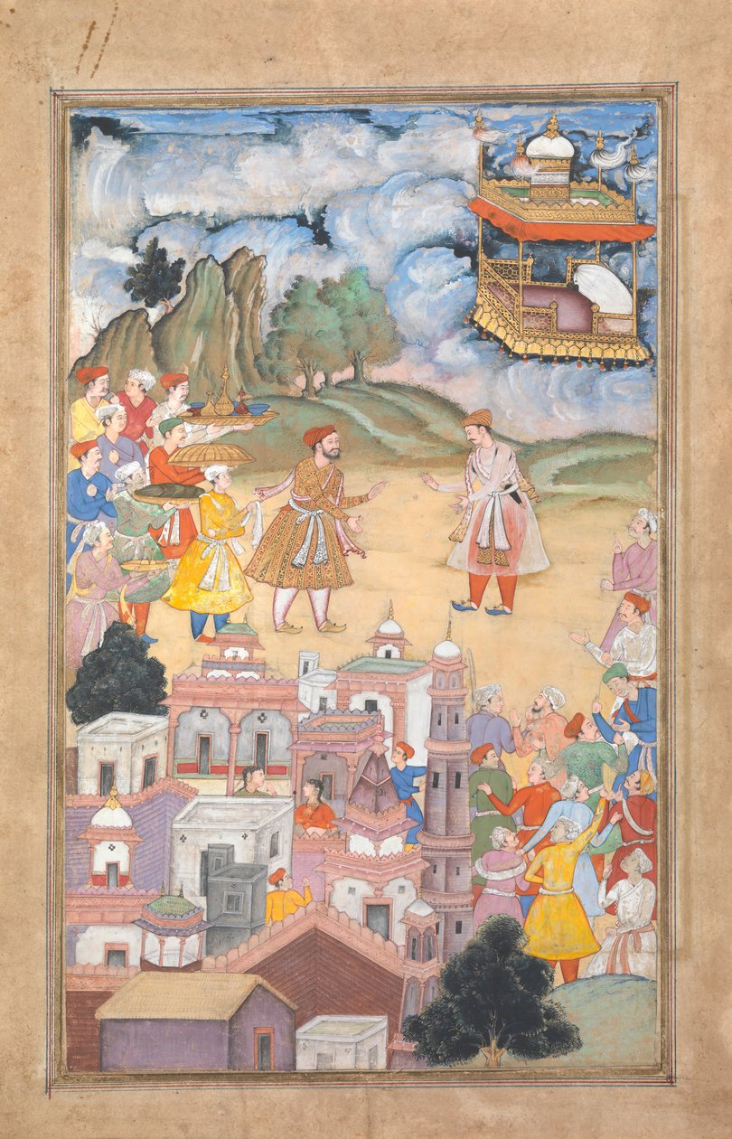 Kuningas Sal vierailee Kala Yavanassa, Foliossa Harivamsa Legend of Hari Krishnasta, K. 1590-95. tekijältä Unbekannt