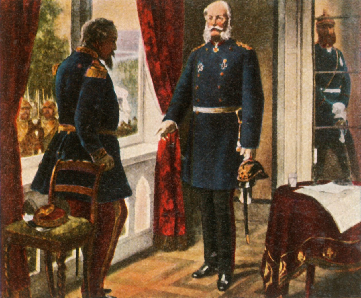 Kuningas Wilhelm ja keisari Napoleon Sedanin taistelun jälkeen, 2. syyskuuta 1870, 1936. tekijältä Unbekannt