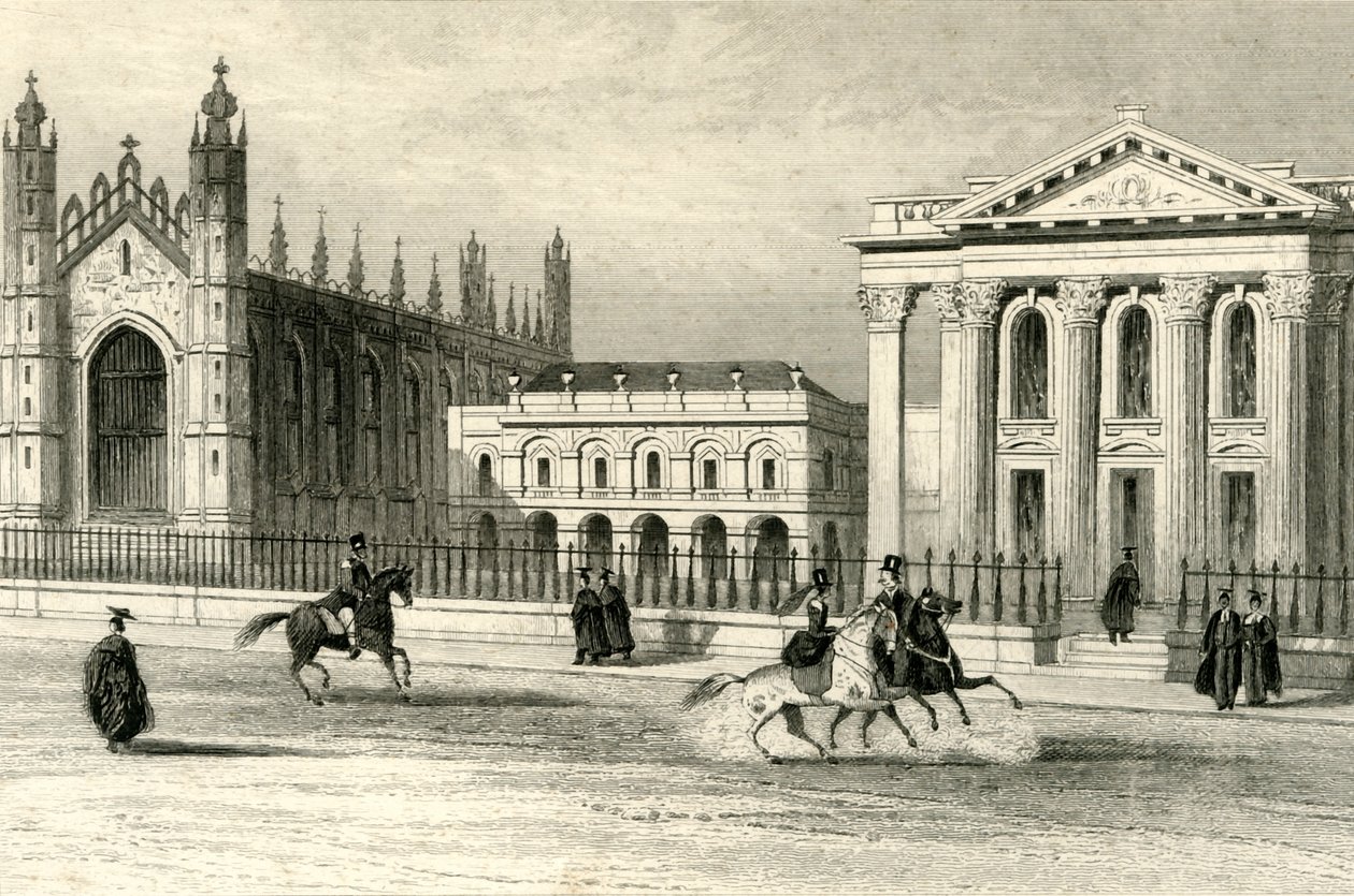 Kings Collegen kappeli, yliopiston kirjasto ja senaattitalo, Cambridge, n. 1835. tekijältä Unbekannt