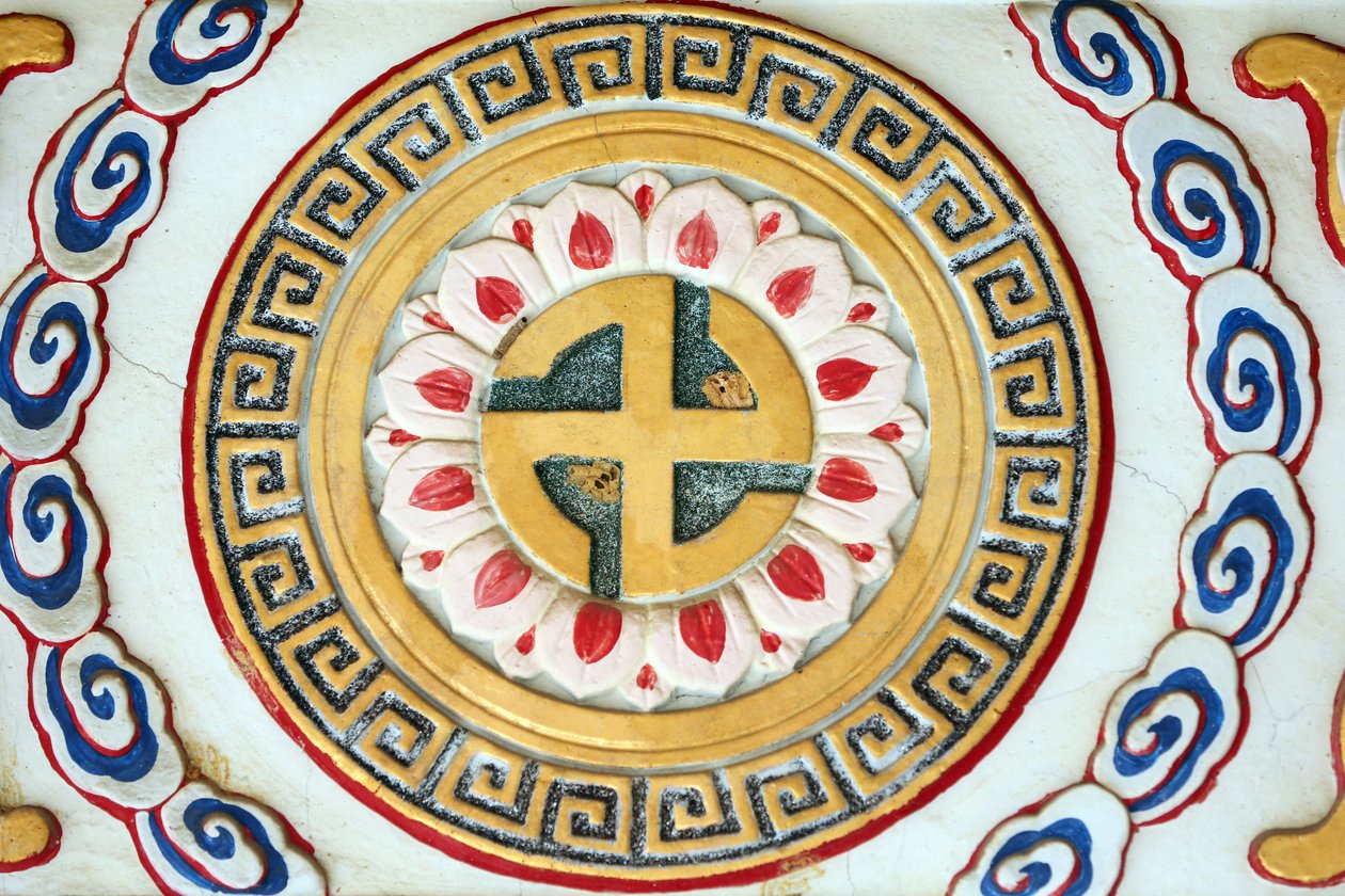 Kong Meng San Four Cancer Sea luostari. Buddhalaisuuden symboli: Swastika, 20160819, Singapore, Singapore tekijältä Unbekannt