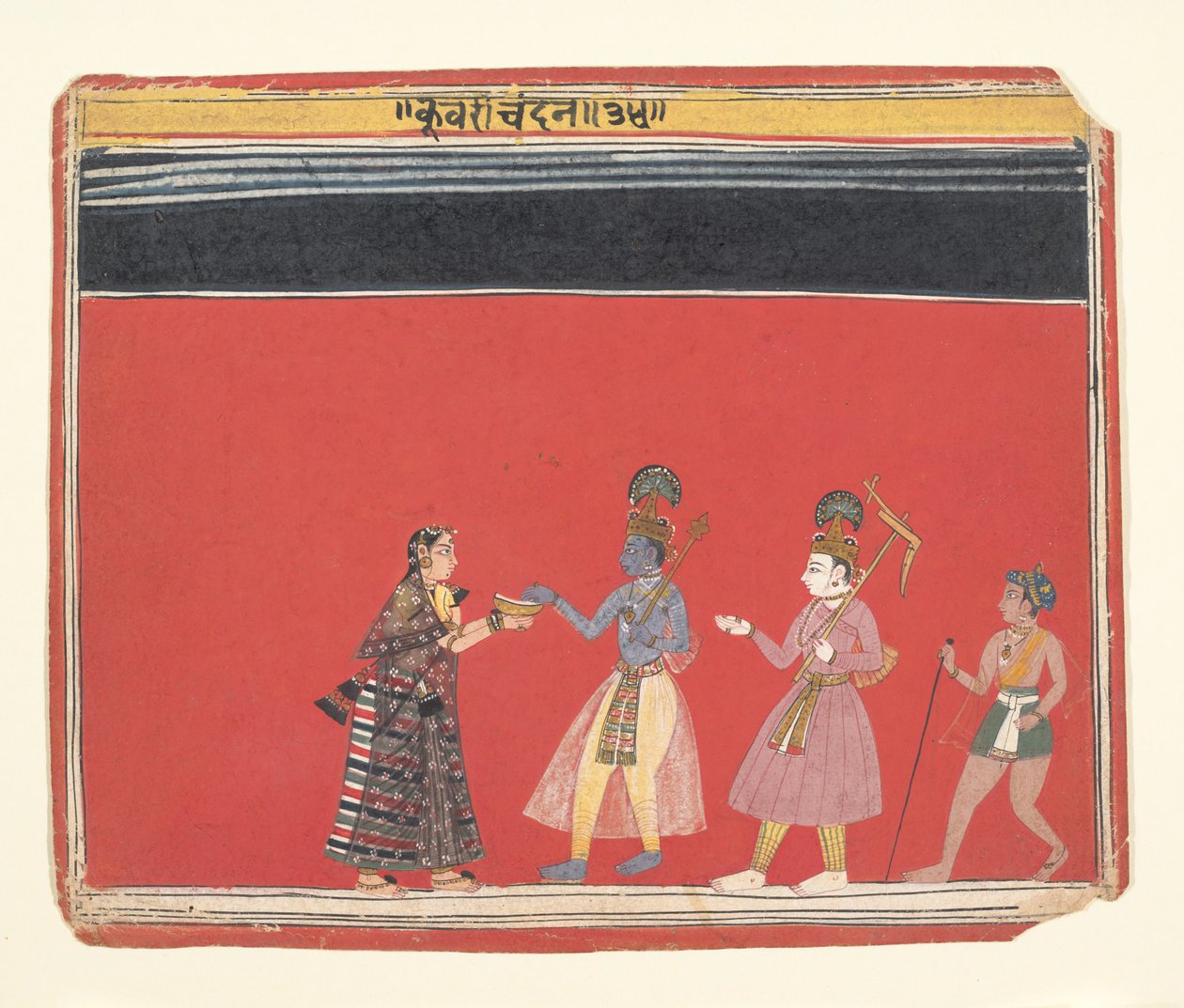 Krishna ottaa vastaan uhrin kypäräselkäiseltä naiselta Trivakra..., n. 1650. tekijältä Unbekannt