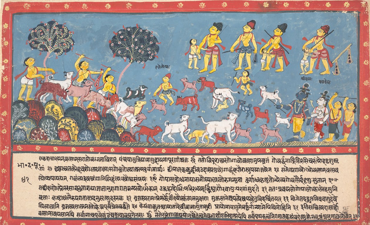 Krishna, Balarama ja lehmänpaimenet... hajallaan olevasta Bhagavata Puranasta..., 1800-1825. tekijältä Unbekannt