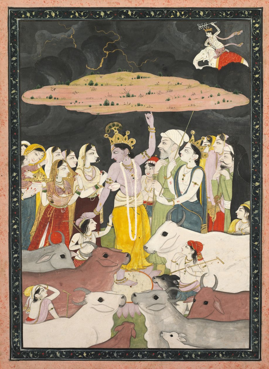 Krishna Lifting Mt. Govardhana, c. 1780-1790. tekijältä Unbekannt