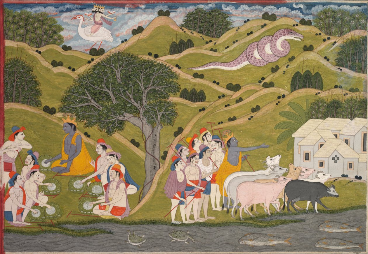Krishna palaa lehmien kanssa Brajiin Bhagavata Puranasta tekijältä Unbekannt Unbekannt