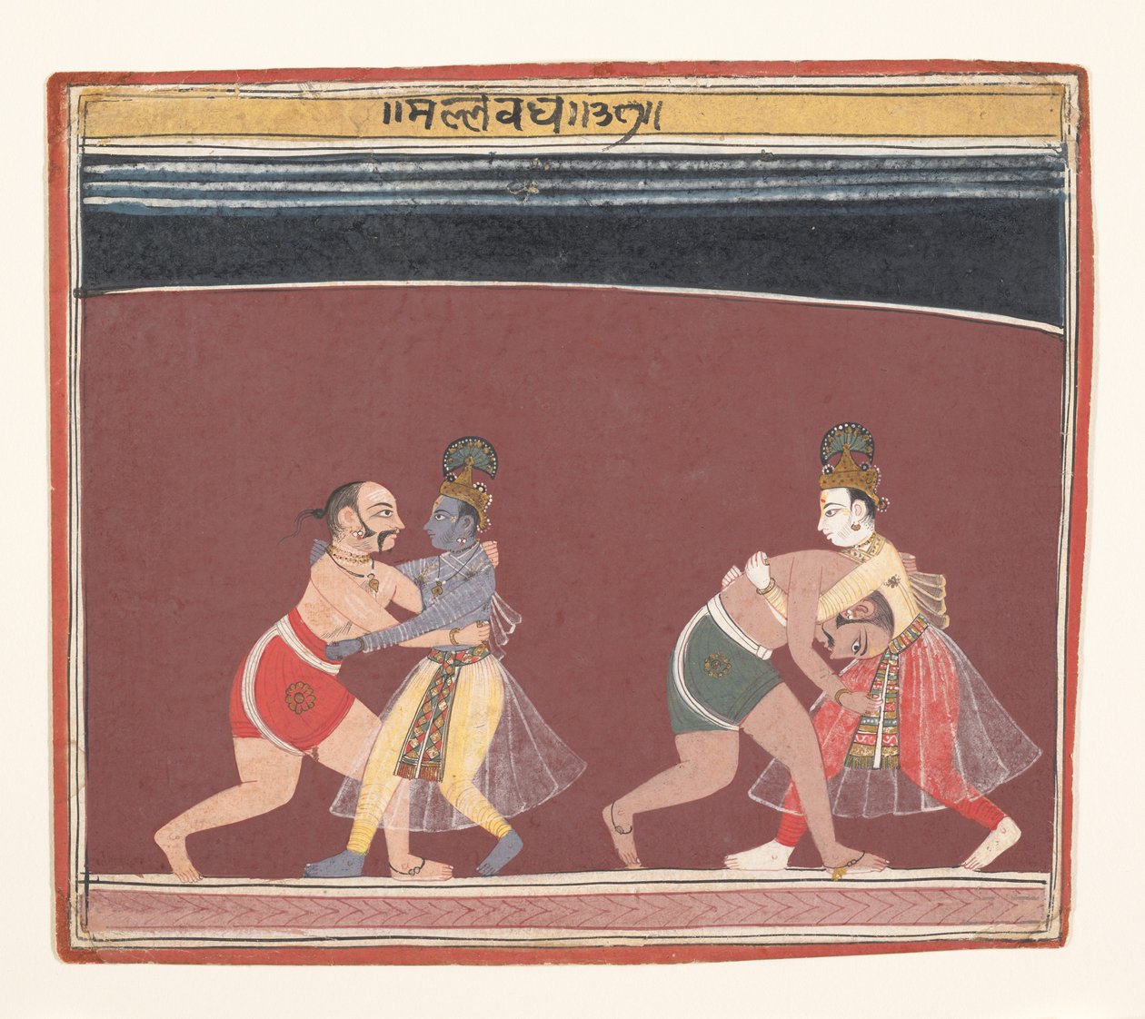Krishna ja Balarama taistelevat pahan kuningas Kamsas Wrestlersin kanssa..., n. 1650. tekijältä Unbekannt
