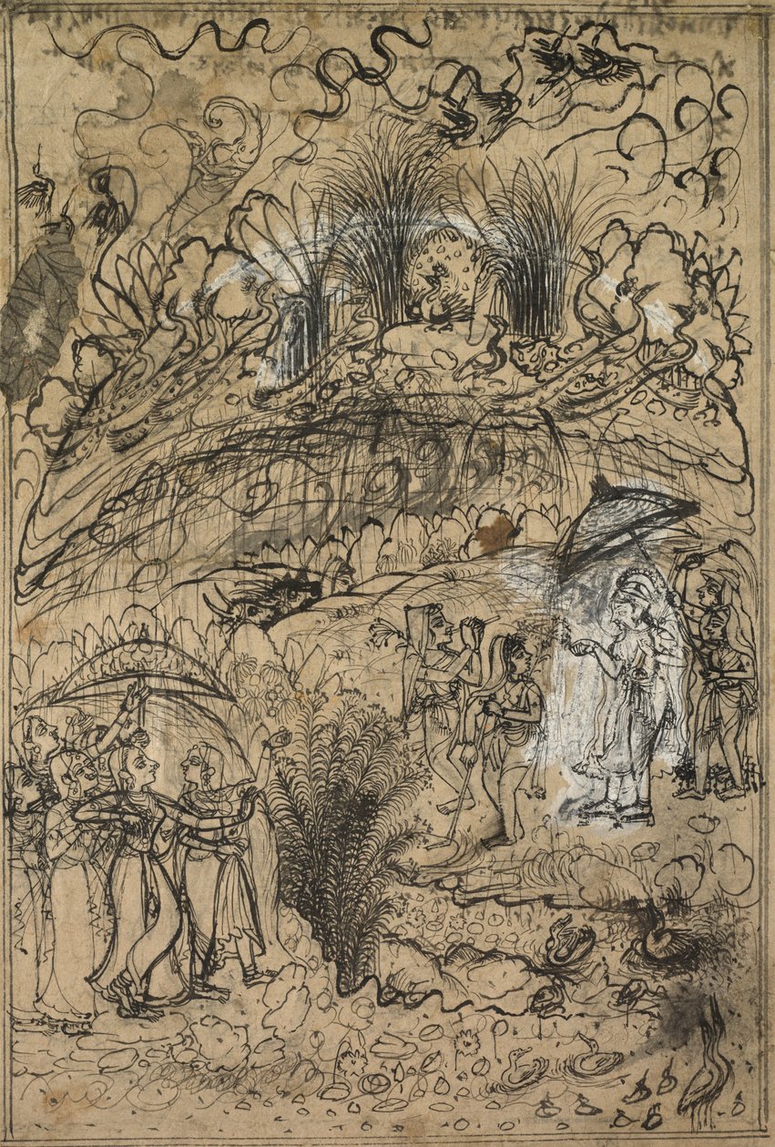 Krishna ja Radha Govardhan-vuoren alla, n. 1720. tekijältä Unbekannt