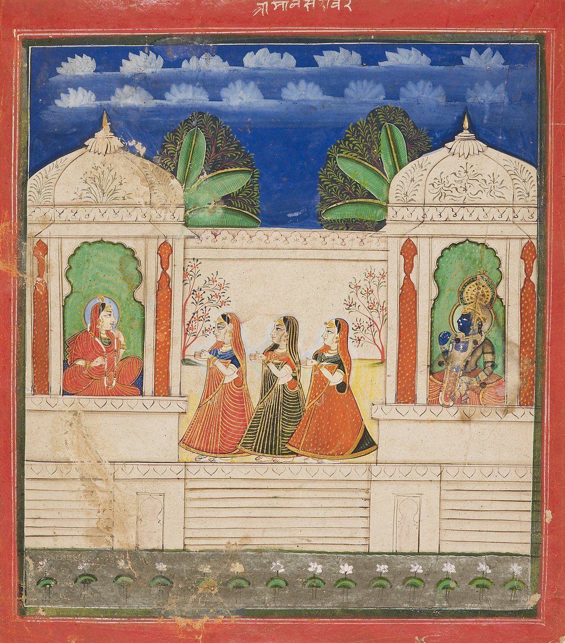 Krishna ja Radha kahdessa paviljongissa, 1800-luku tekijältä Unbekannt
