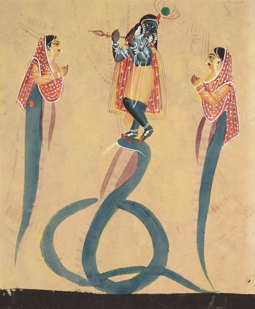 Krishna Kaliina Radhan palvoma, 1800-luku. tekijältä Unbekannt