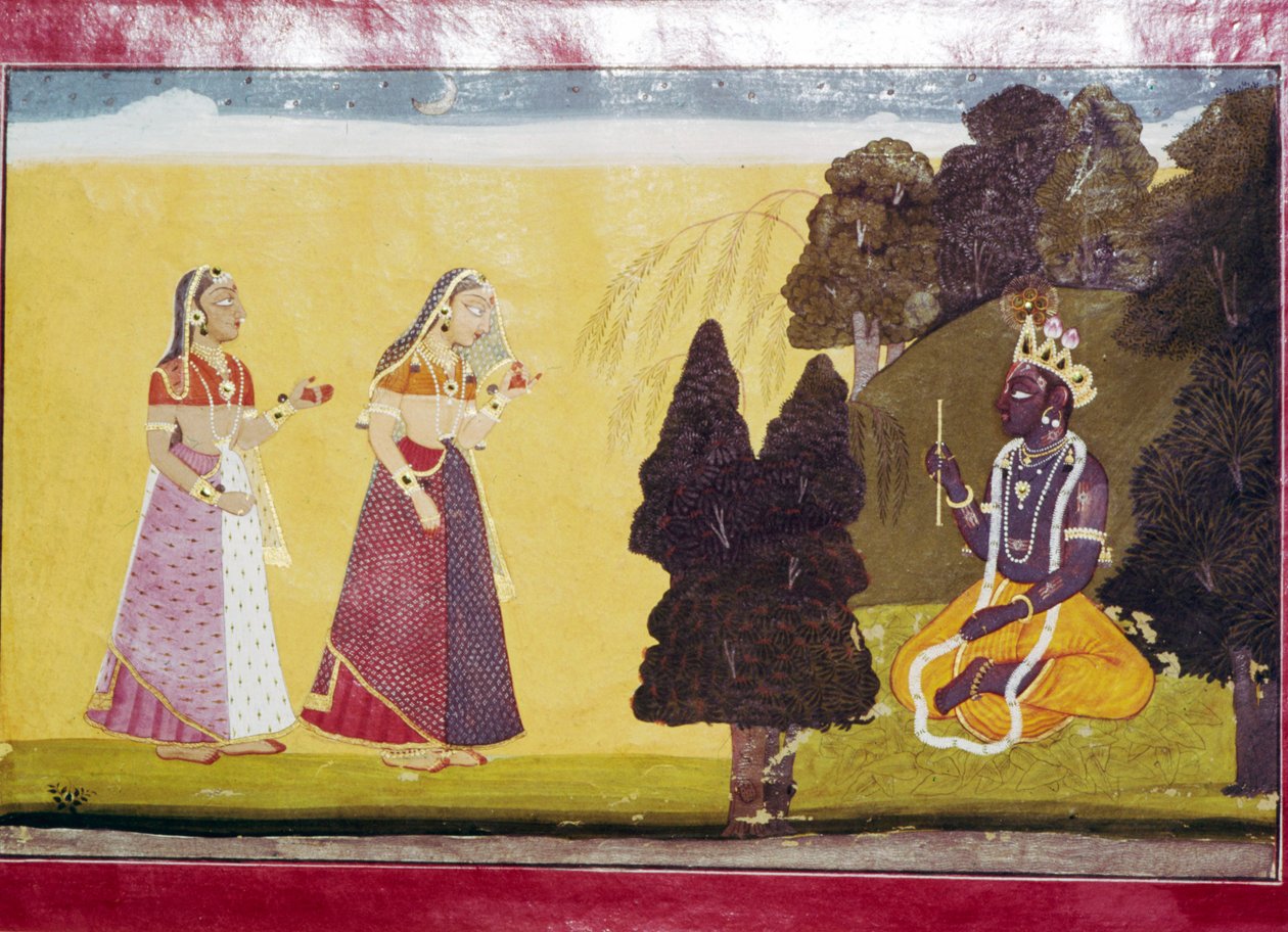 Krishna huilulla, kaksi naista lähestyi tekijältä Unbekannt